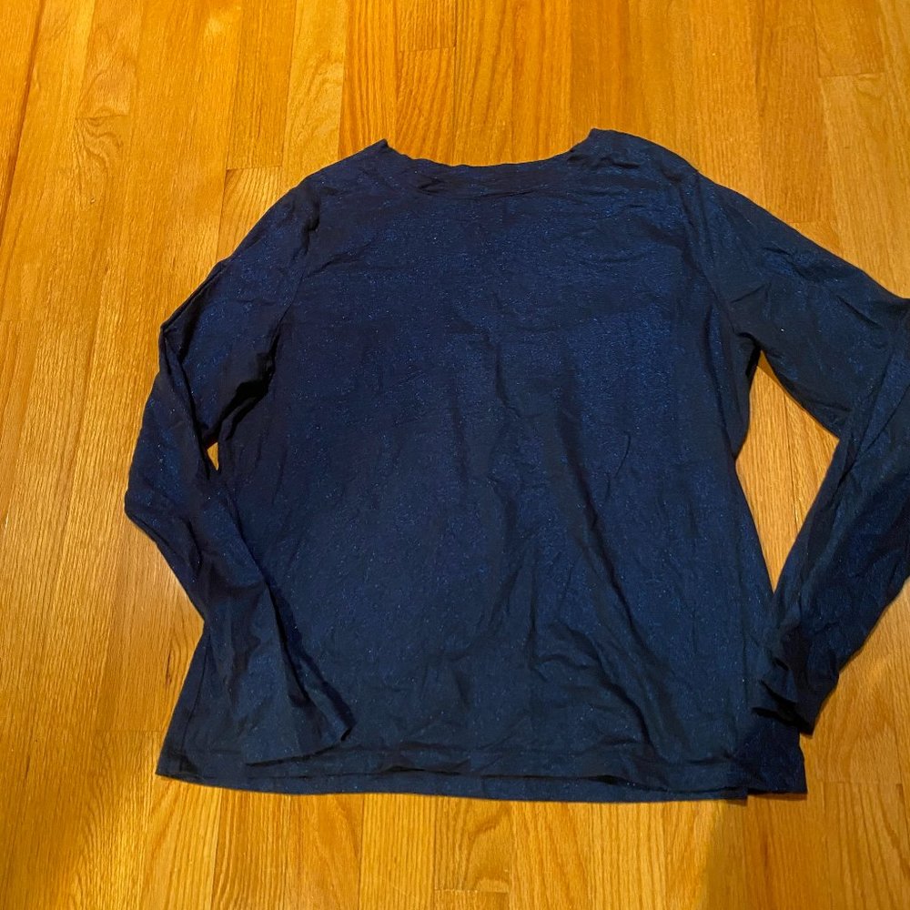 Talbots Black and blue sparkly fabric Tee shirt Size XL